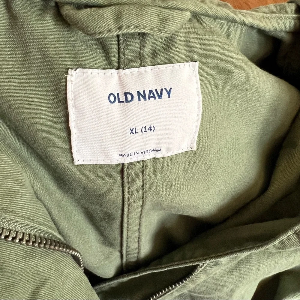 Old Navy Army Green Zipper snap Button Front Hoody Jacket kids size XL (14)